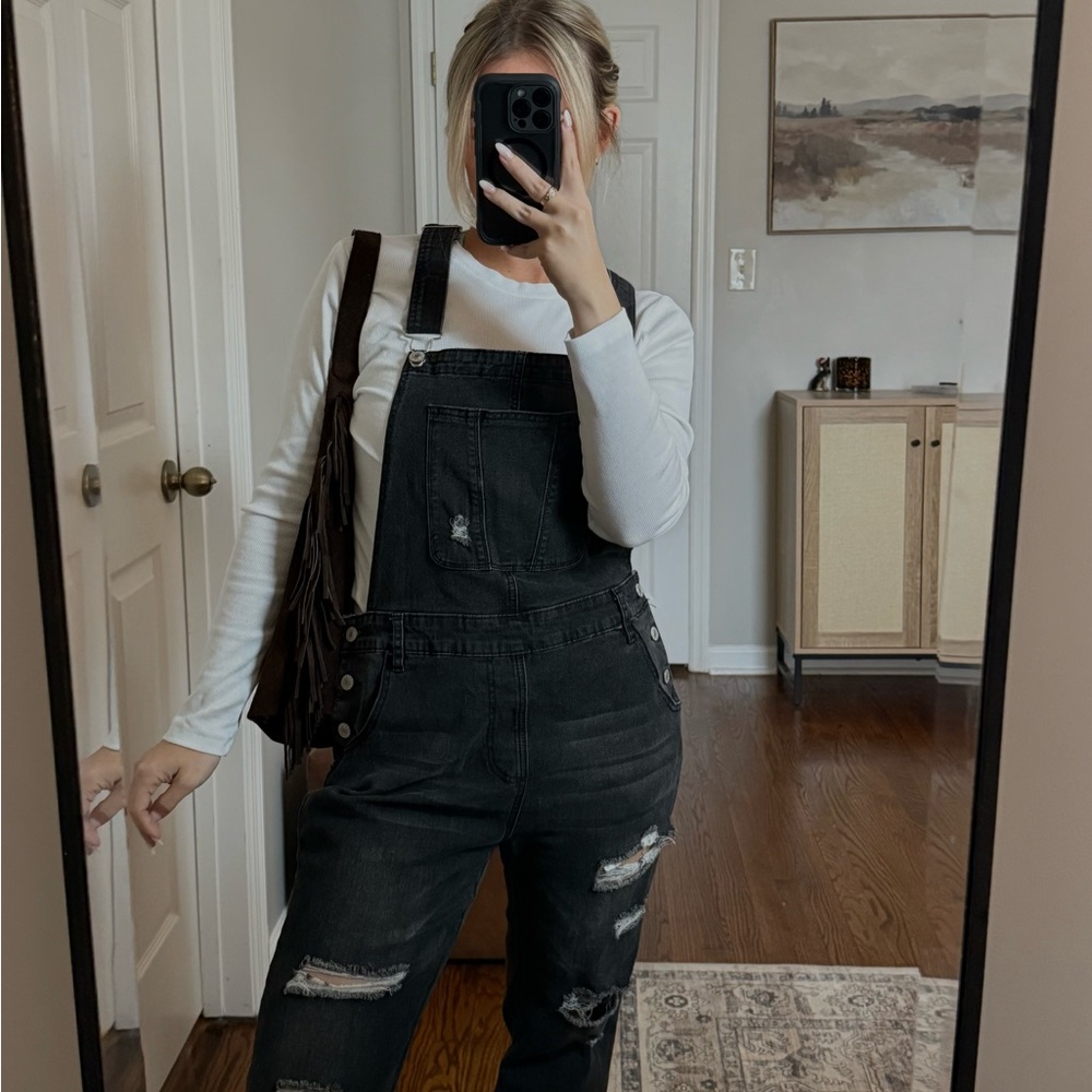 Black Distressed Overalls